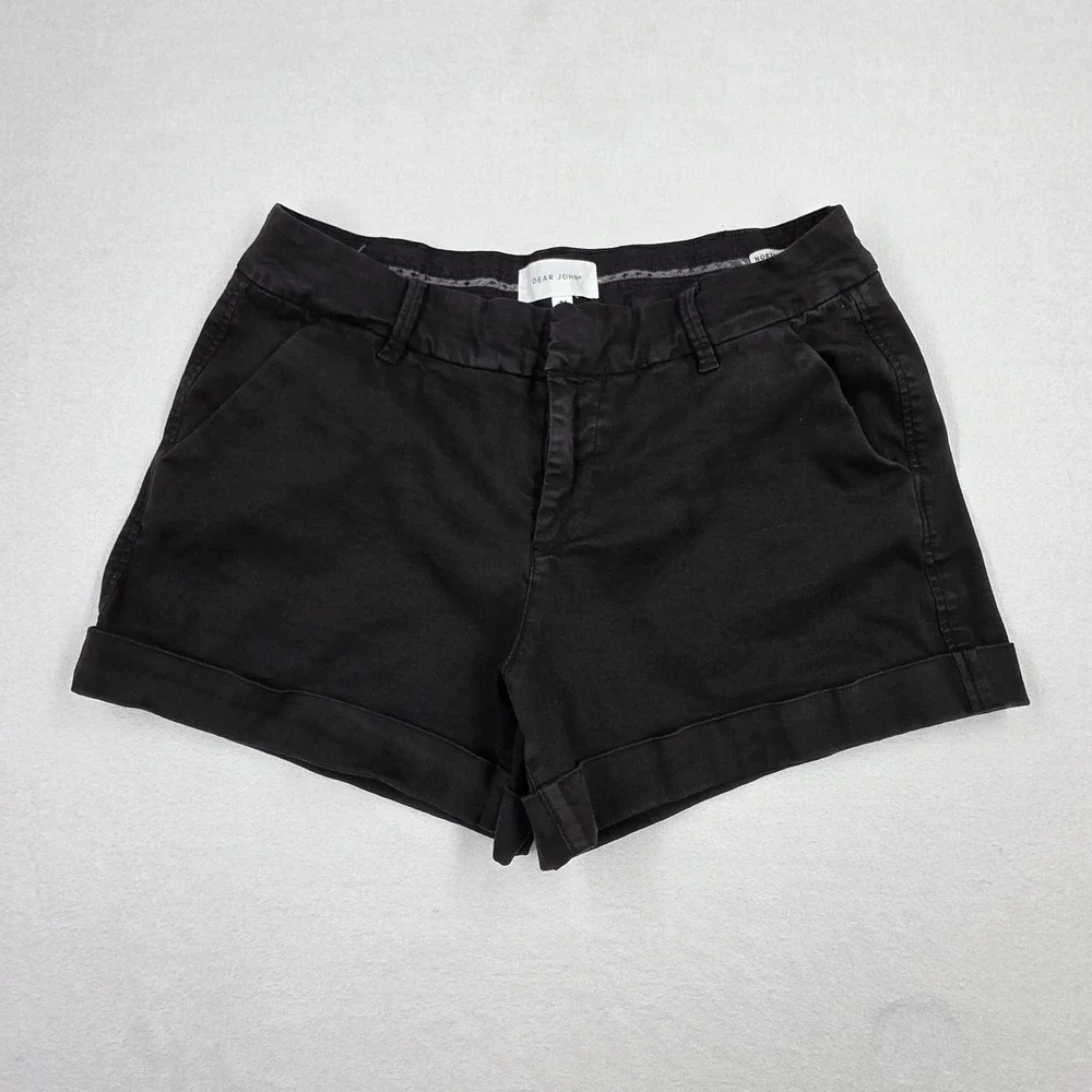 Dear John North Hampton Black High Rise Cuffed Shorts Size 31 Chino Stretch